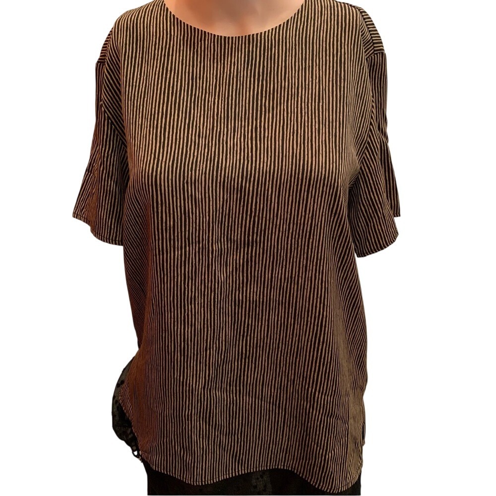 MAGGIE SWEET. Brown/Black striped shirt. Short sleeves. Sz S.‎ - Picture 3 of 8